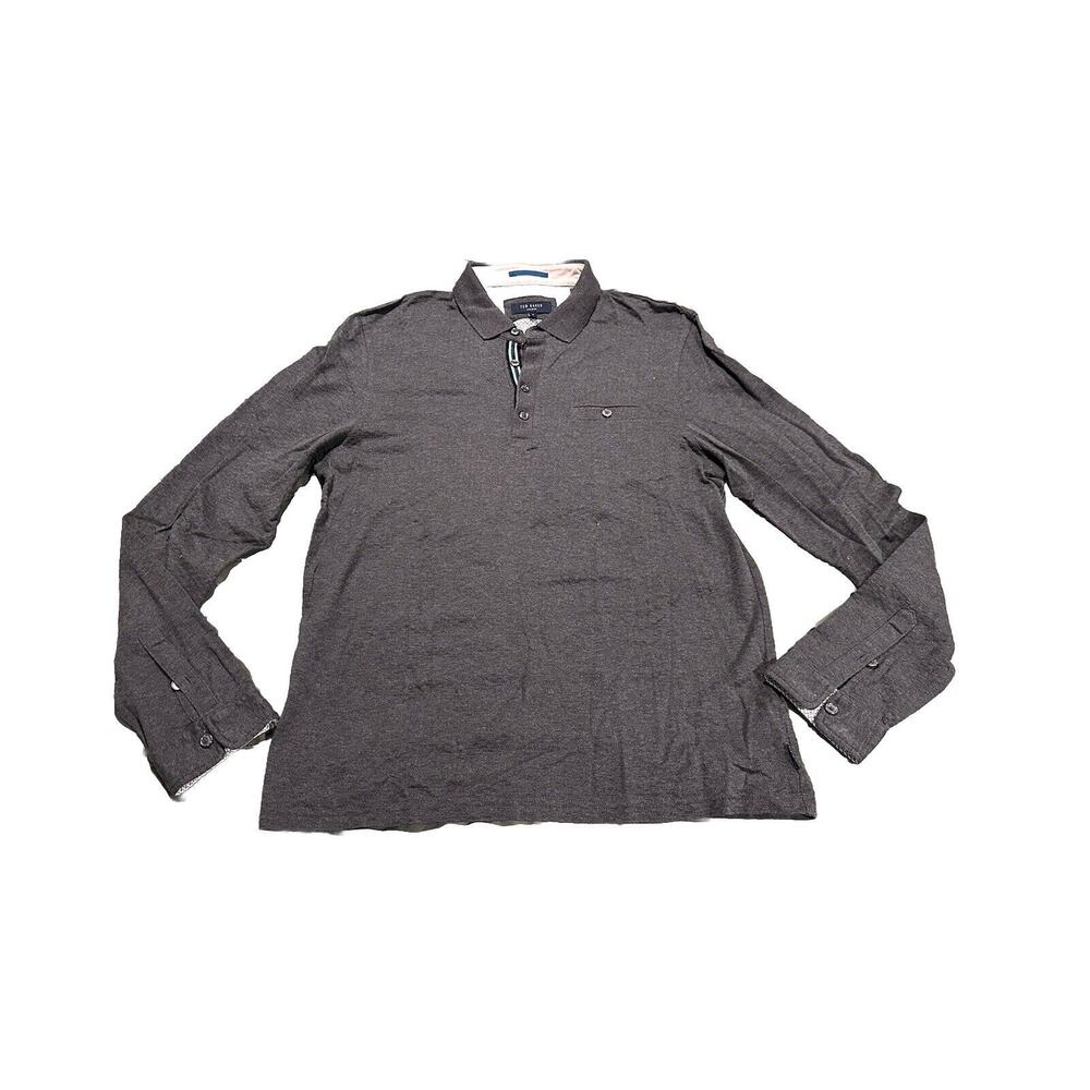 Ted Baker gray textured 100% Cotton long sleeve polo shirt ladies size 4